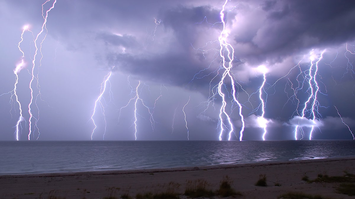 This is a combination of five following 30 second exposures. The view crosses the beach and the Gulf of Mexico from Anna Maria Island, Florida, USA.