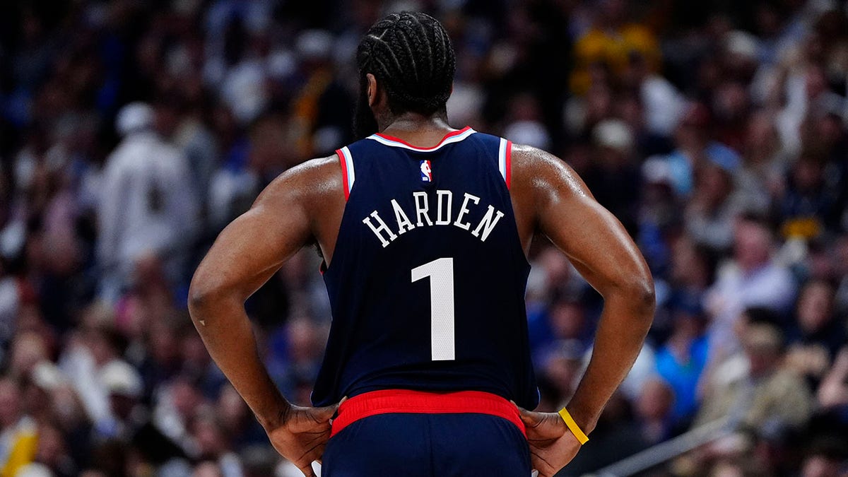 James Harden with his back turned