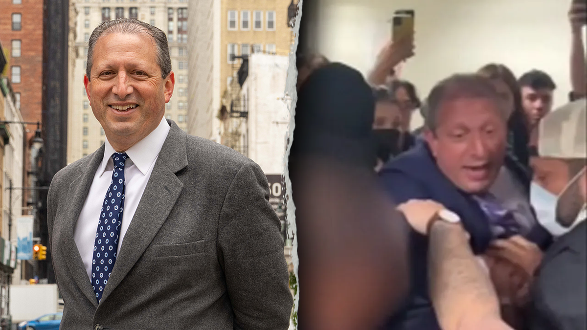Brad Lander, posed, left; in scuffle, right