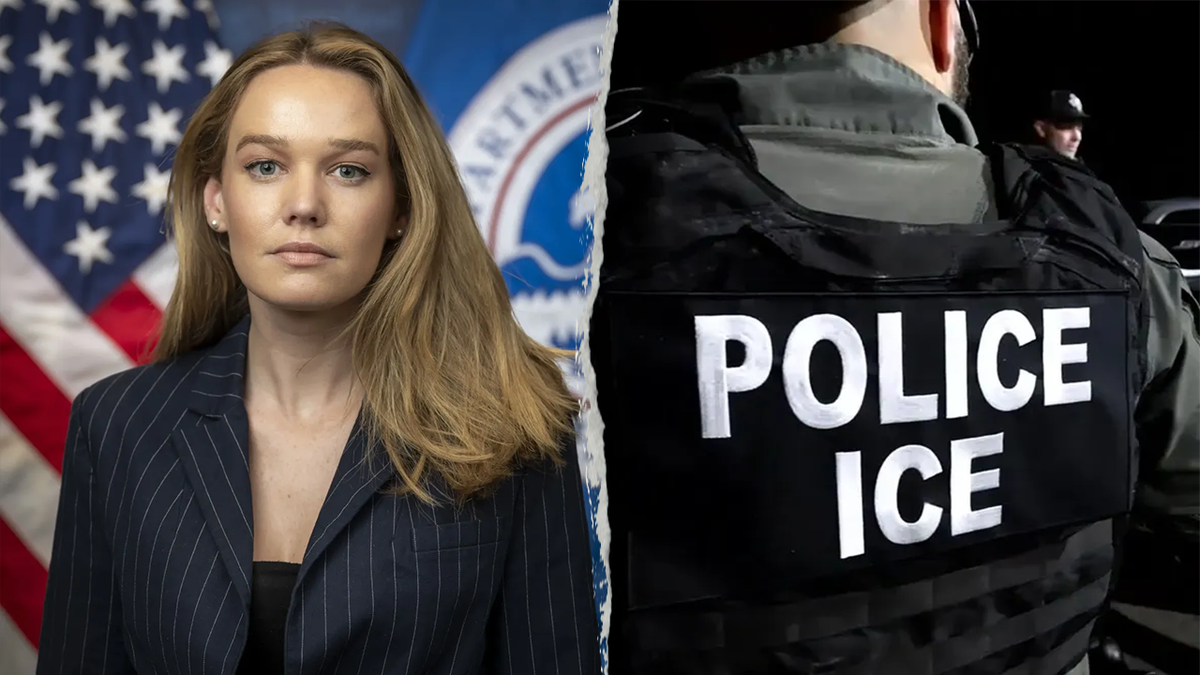 Tricia McLaughlin; ICE agent in jacket seen from behind